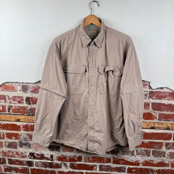 Cabelas Safari Series Shirt Large Brown Button Up Convertible Outdoors Hunting - Picture 1 of 6